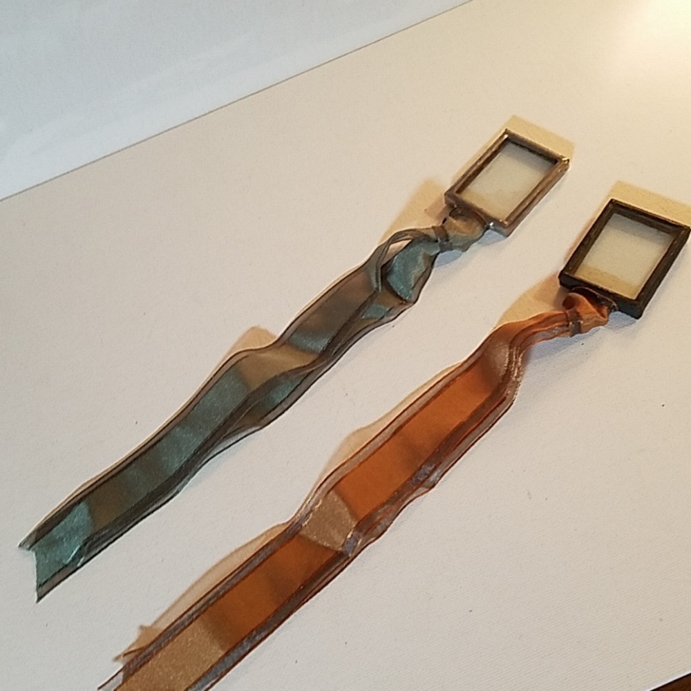 Bundle of 3 Vintage Photo Frame Bookmarks 1" x 1.5" 8" Sheer Ribbon